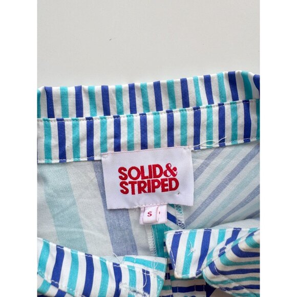SOLID & STRIPED Emerson Blue Striped Poplin Cropped Button Down Shirt, Size S - Picture 11 of 13